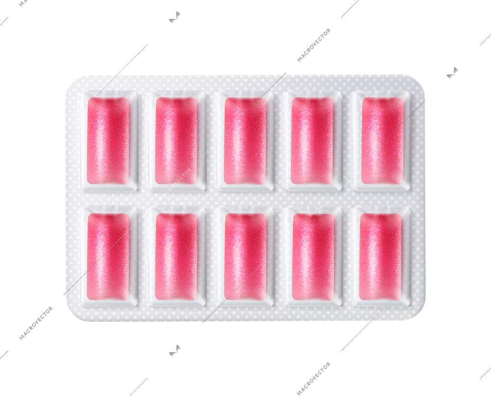 Realistic chewing gum composition with isolated image of tasty bubblegum chicle on blank background vector illustration