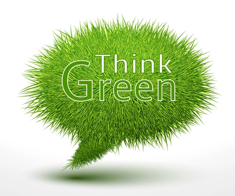 Think green concept on a green grass bubble isolated vector illustration