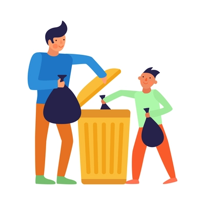 Cleaning kids helping parents composition with view of home cleanup with adult and child doodle characters vector illustration