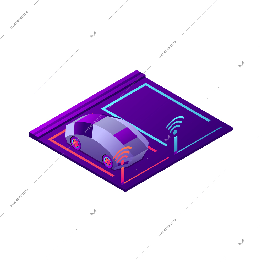 Iot business office isometric composition with neon colored glowing icon of futuristic device on blank background vector illustration