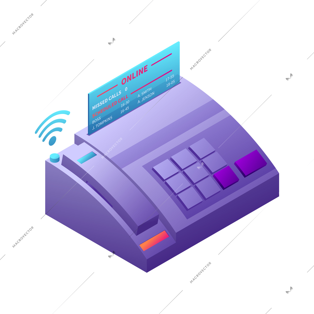 Iot business office isometric composition with neon colored glowing icon of futuristic device on blank background vector illustration