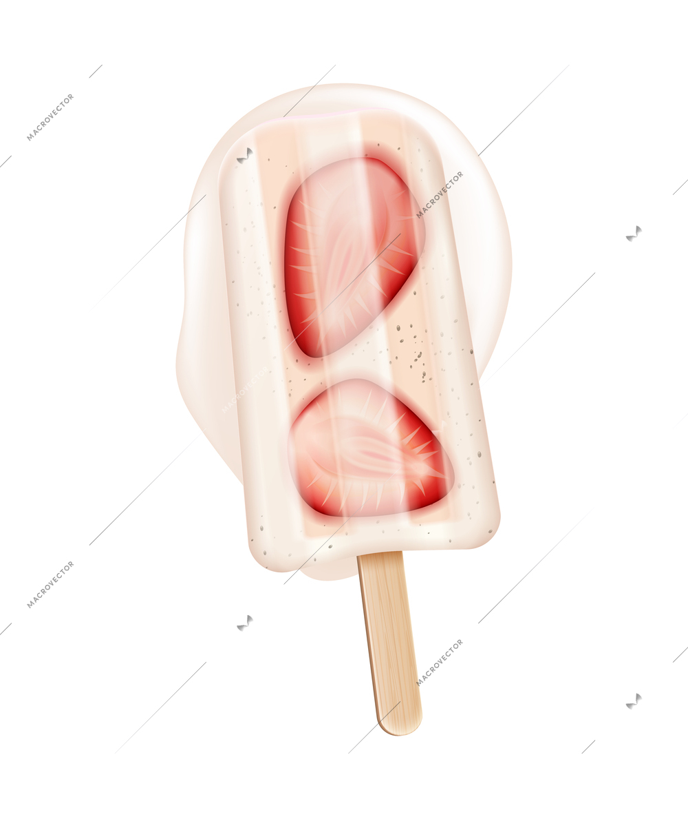 Melted fruit popsicles ice cream realistic composition with isolated image of icecream on stick vector illustration
