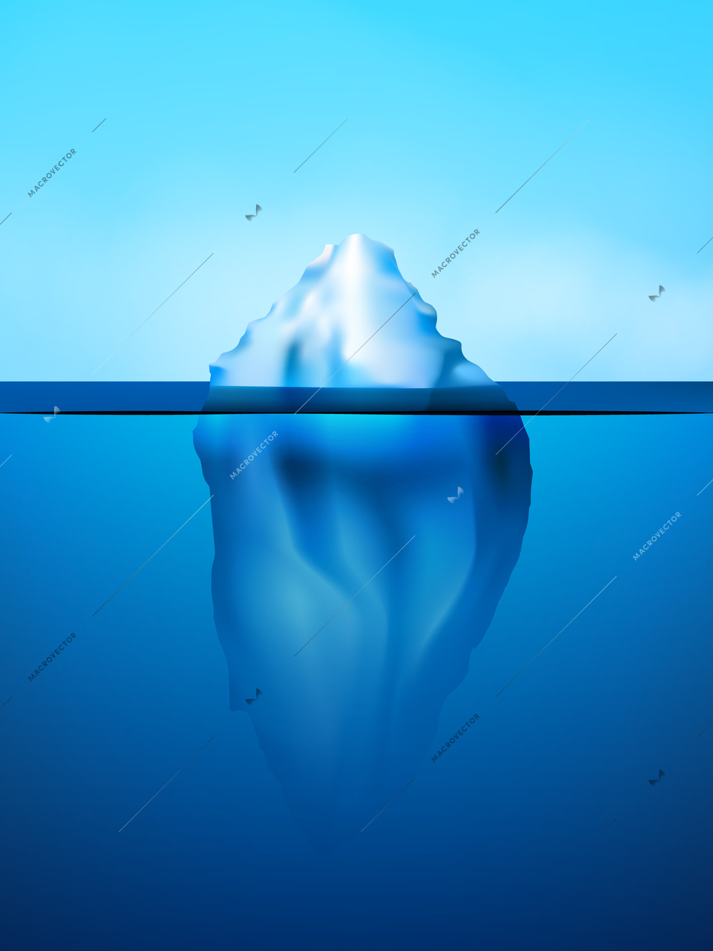 White iceberg on beautiful blue atlantic area background vector illustration