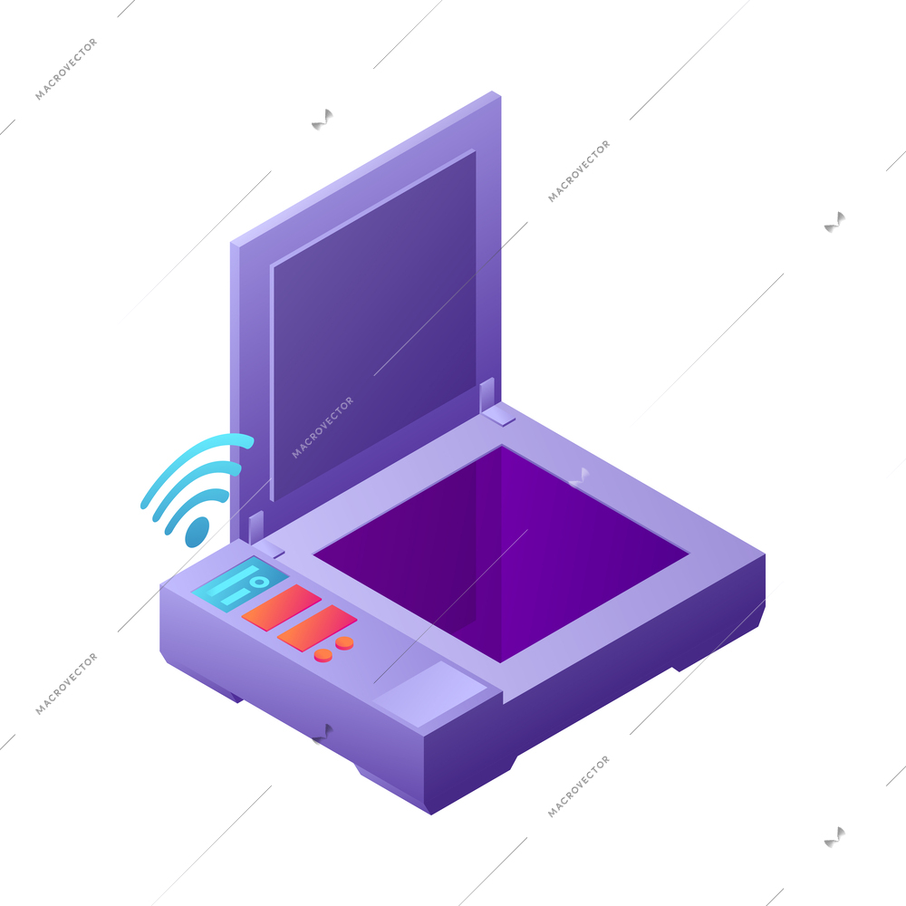 Iot business office isometric composition with neon colored glowing icon of futuristic device on blank background vector illustration