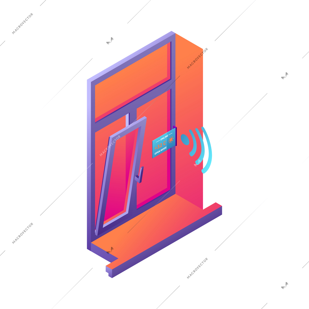 Iot business office isometric composition with neon colored glowing icon of futuristic device on blank background vector illustration