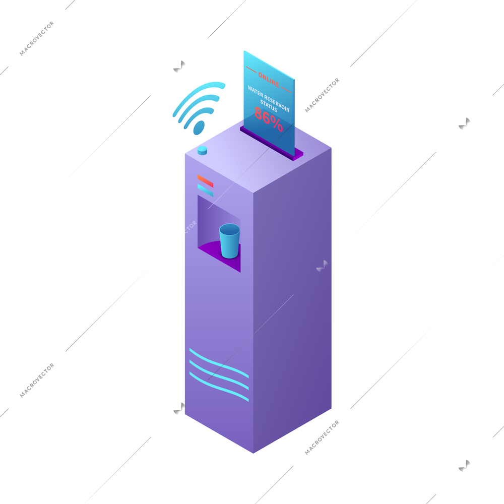 Iot business office isometric composition with neon colored glowing icon of futuristic device on blank background vector illustration