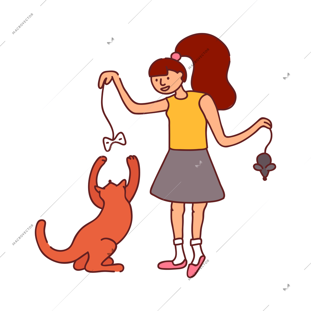 People and pets composition with care and playing symbols flat isolated vector illustration