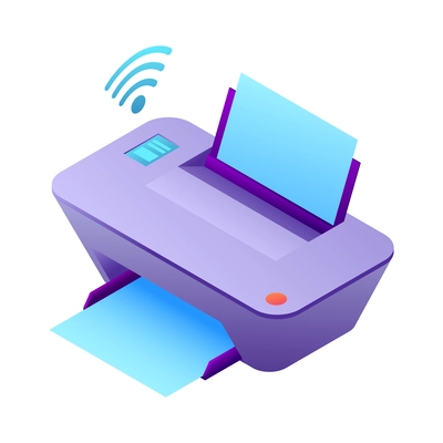 Iot business office isometric composition with neon colored glowing icon of futuristic device on blank background vector illustration