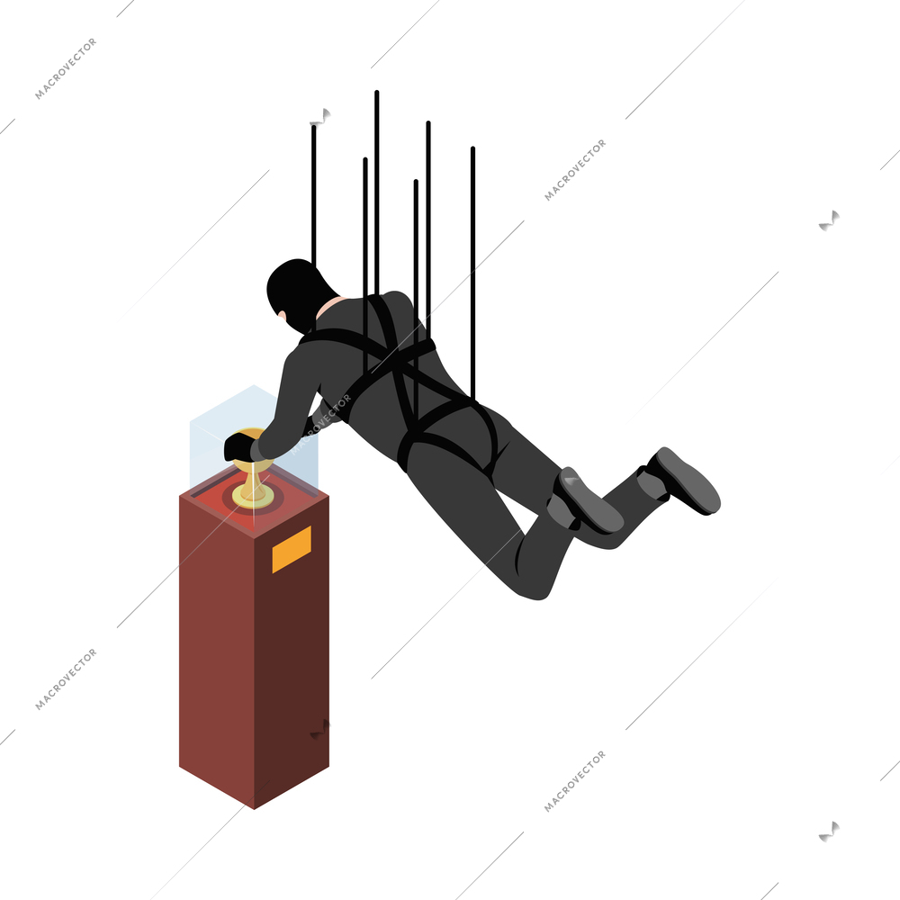 Thief burglar robber isometric composition with isolated fraud view with criminal wearing mask vector illustration