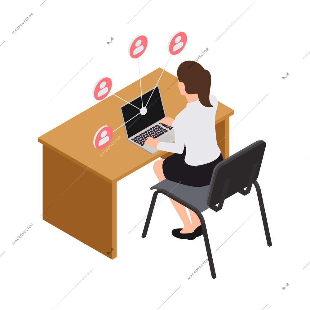 Teamwork collaboration people isometric composition with interacting sharing ideas decision making scene vector illustration