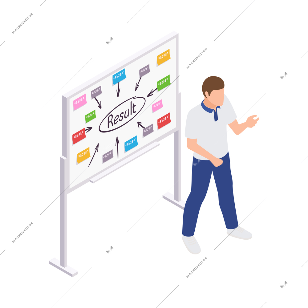 Teamwork collaboration people isometric composition with interacting sharing ideas decision making scene vector illustration