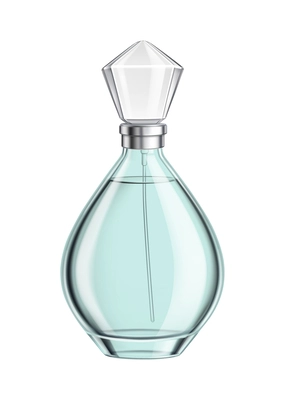 Perfume glass bottles full of liquid realistic 3d transparent composition with isolated image on blank background vector illustration