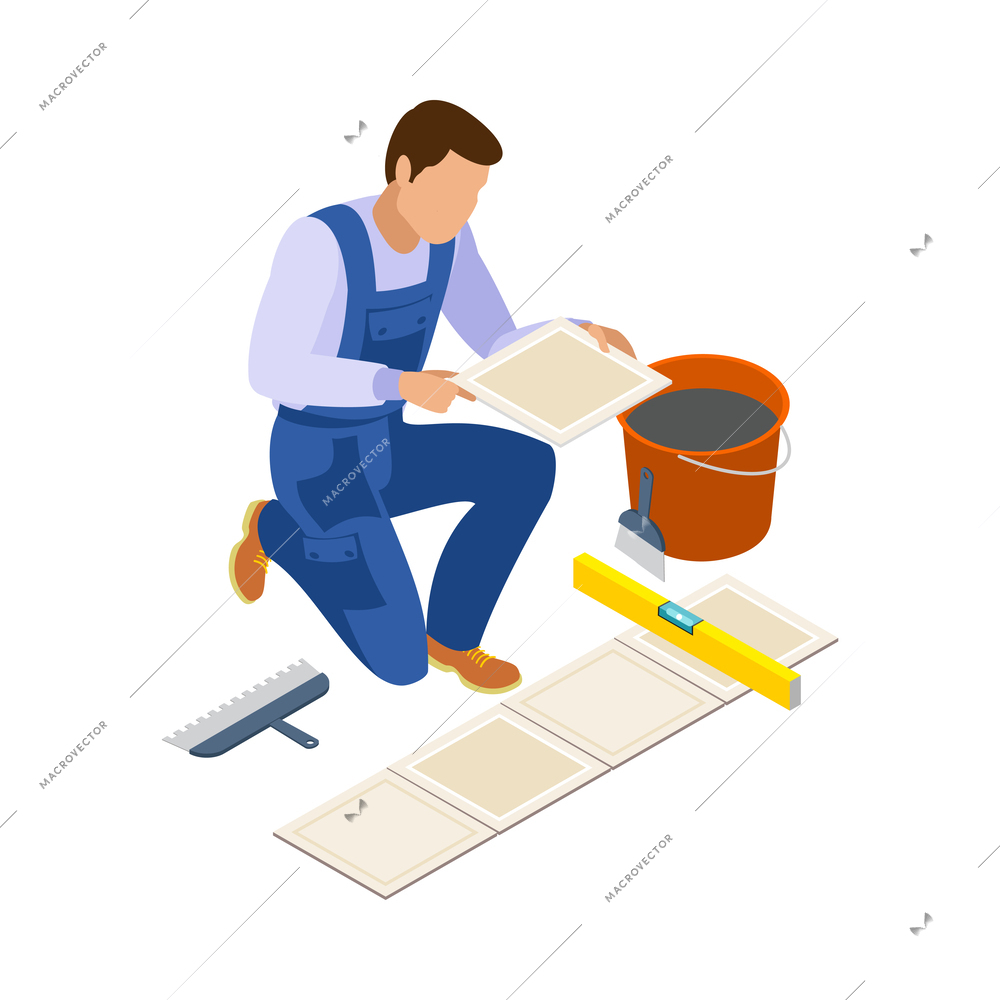 Craftsman isometric icons composition with isolated view of human character at work on blank background vector illustration