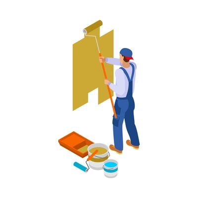 Craftsman isometric icons composition with isolated view of human character at work on blank background vector illustration