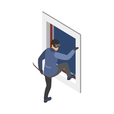 Security systems isometric icons composition with view of burglar human character vector llustration