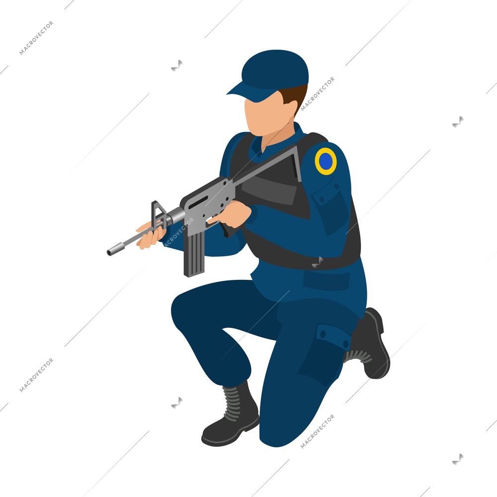 Security systems isometric icons composition with view of human character at work on blank background vector illustration