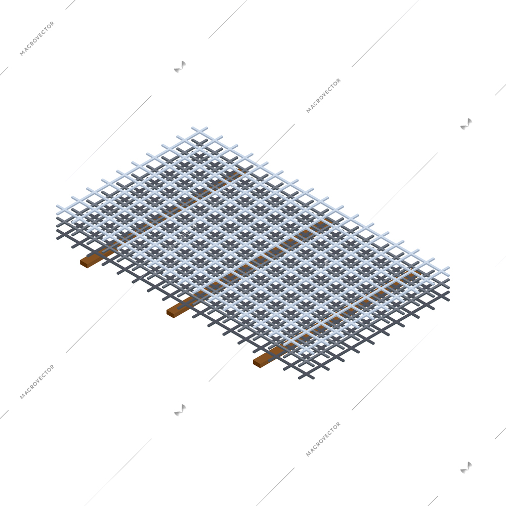 Concrete production isometric composition with isolated image of ready cement goods for construction vector illustration