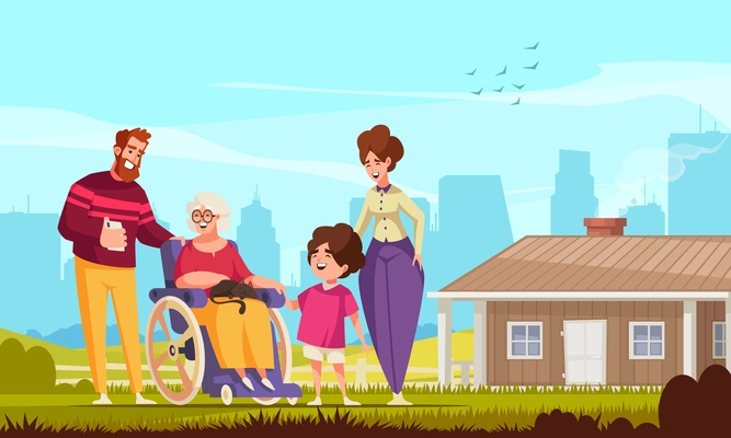 Senior relatives concept with parents grandma and grandson cartoon vector illustration