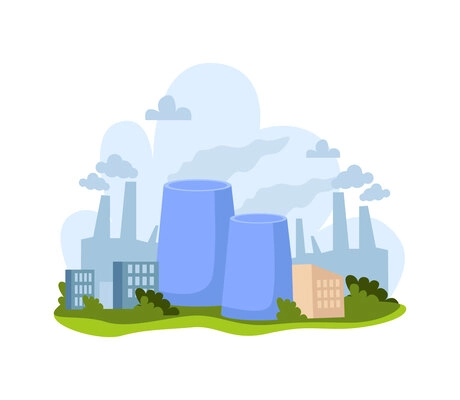 Renewable and nonrenewable energy resources urban composition with smoking pipes of thermal power plants flat vector illustration