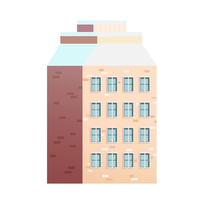 Winter urban landscape icon with flat residential building with roof covered with snow vector illustration