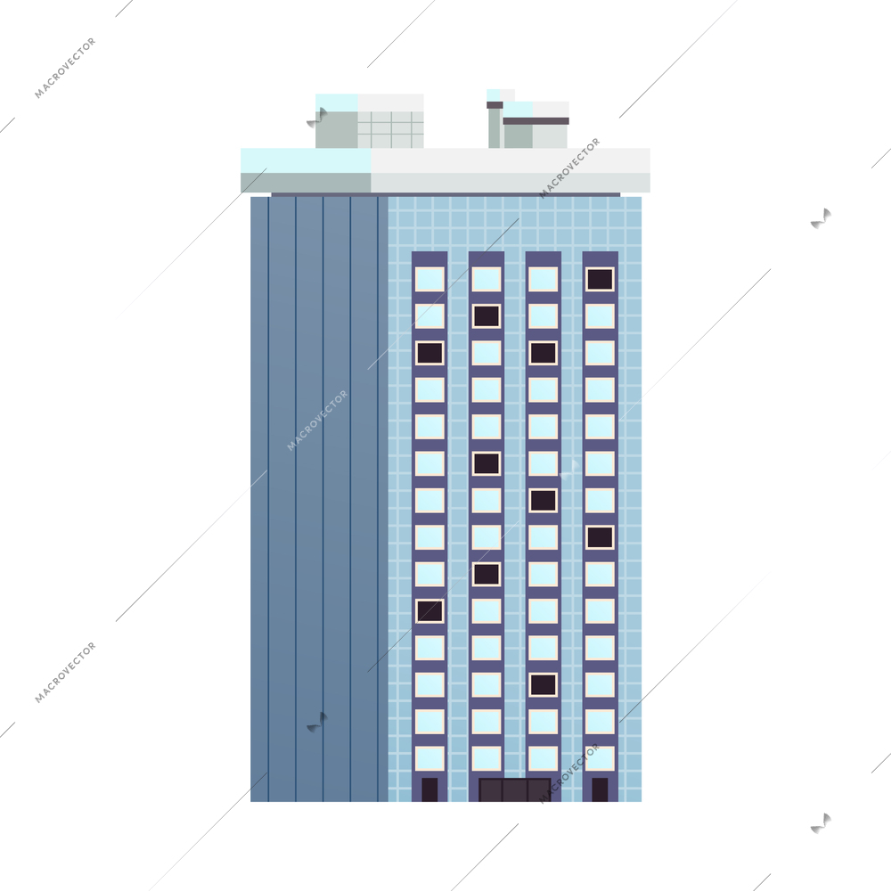 Winter city many storeyed residential building flat vector illustration