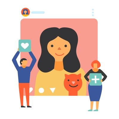 Social media flat concept with account page and human characters vector illustration