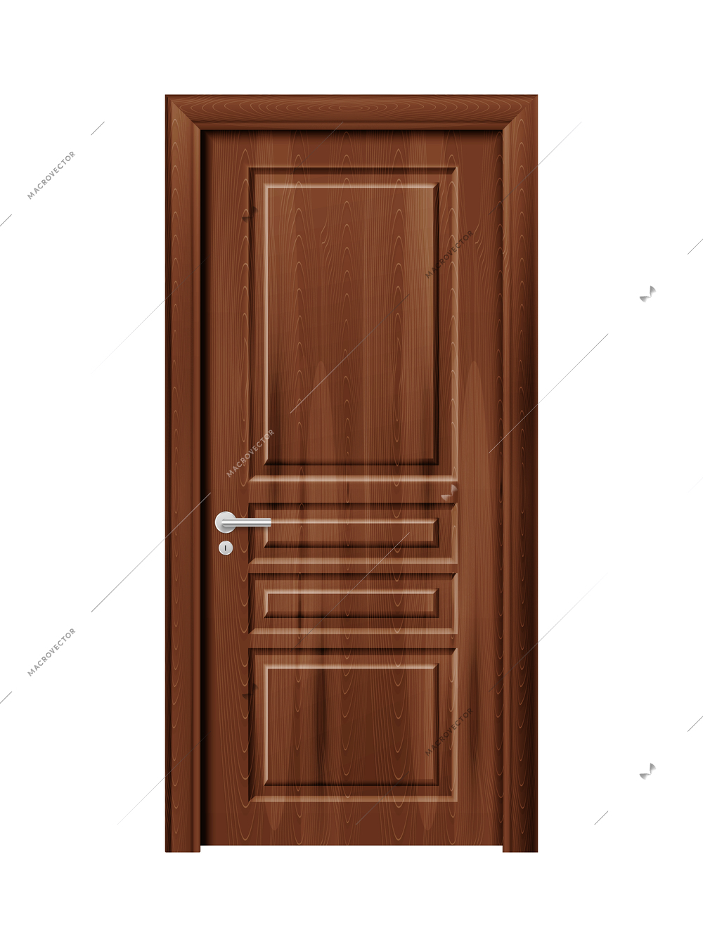 Closed modern wooden door realistic vector illustration