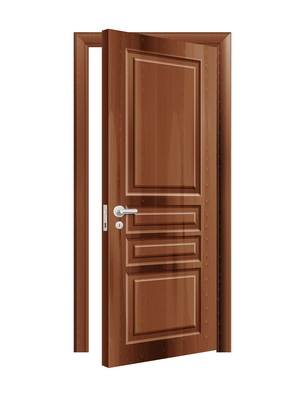 Opened wooden door realistic vector illustration