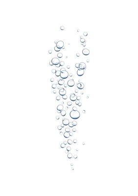 Realistic underwater stream consisting of ascending air bubbles on white background vector illustration