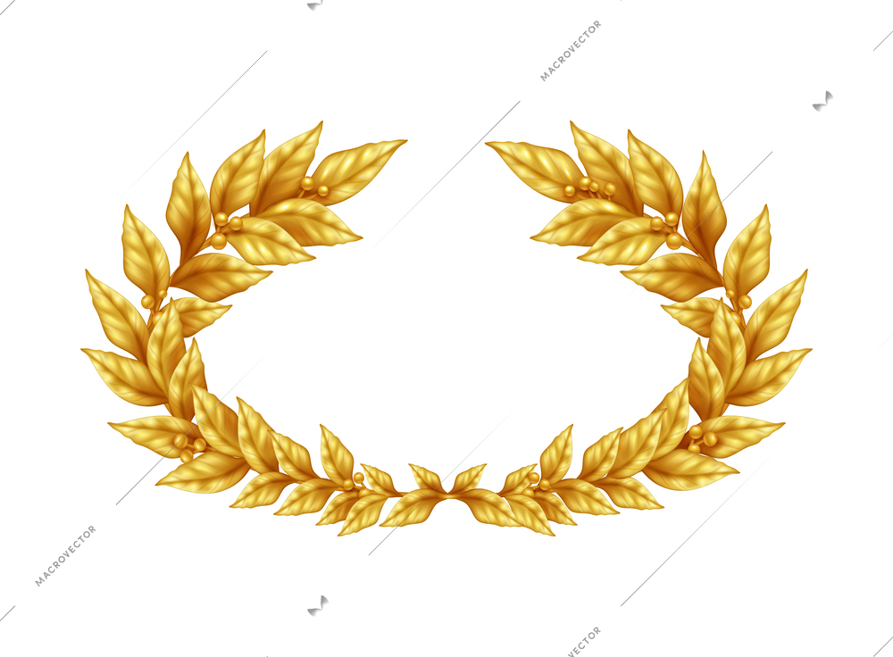 Realistic golden laurel wreath on white background vector illustration