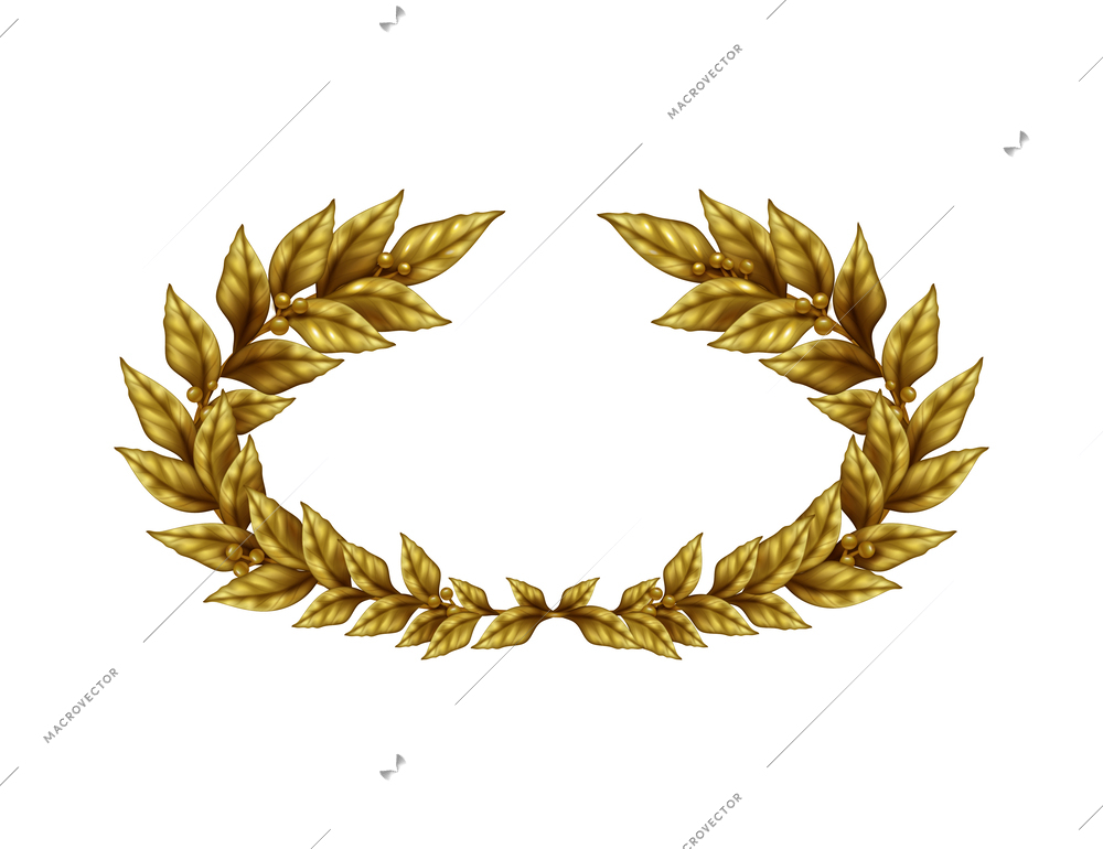 Realistic bronze laurel wreath against white background vector illustration