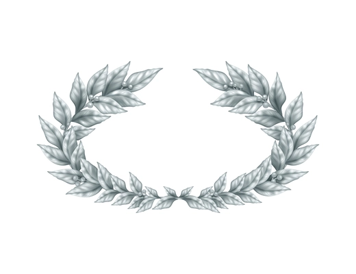 Silver laurel wreath against white background realistic vector illustration