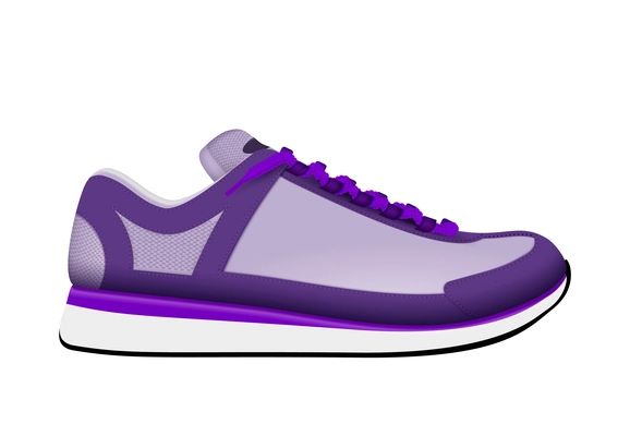 Realistic purple sport shoe side view on white background vector illustration