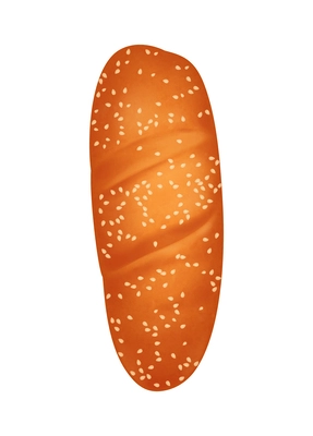 Realistic fresh wheat bread loaf with sesame top view vector illustration