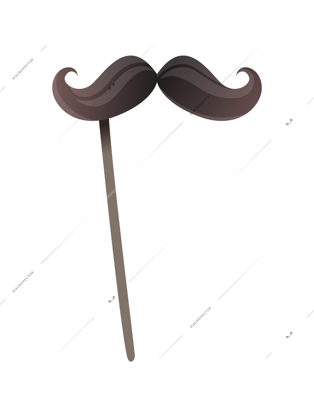 Realistic fake moustache on stick against white background vector illustration