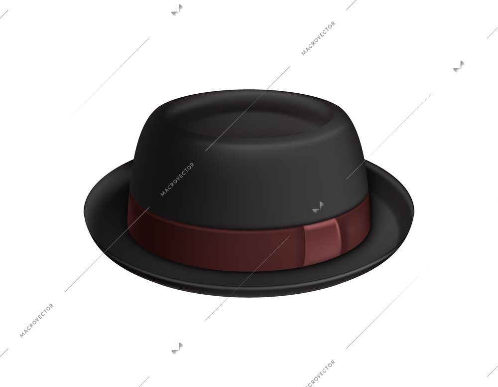 Elegant black fedora hat against white background realistic vector illustration