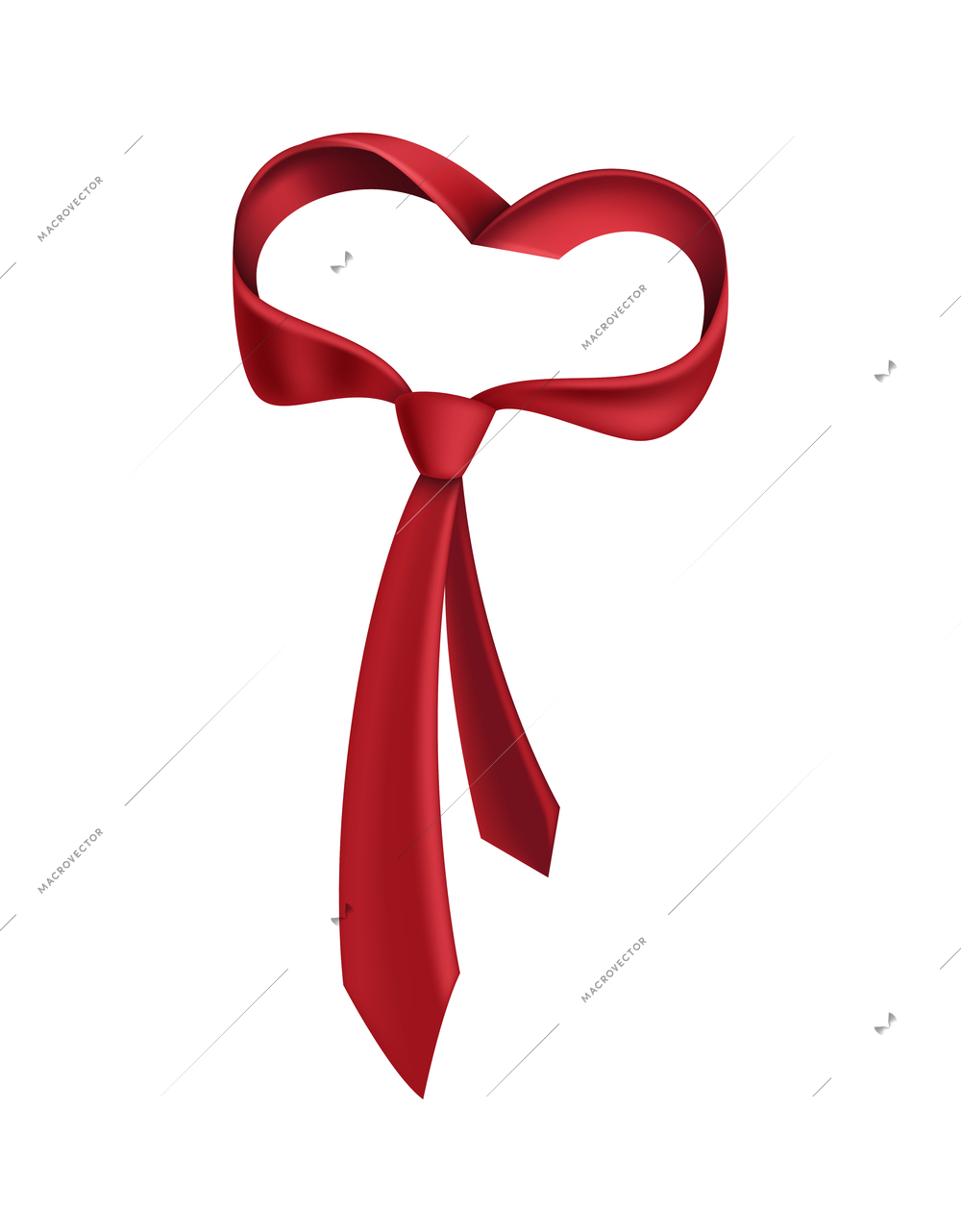 Red tie on white background realistic vector illustration