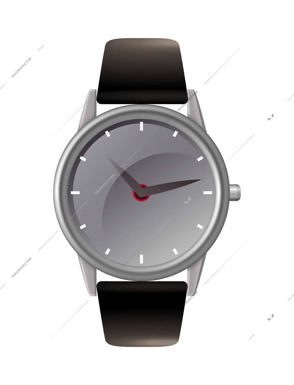 Realistic male watch with leather bracelet vector illustration