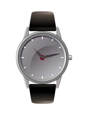 Realistic male watch with leather bracelet vector illustration