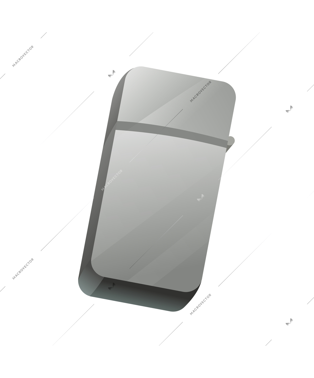 Metal cigarette lighter on white background realistic vector illustration