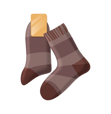 Realistic pair of new brown male socks vector illustration