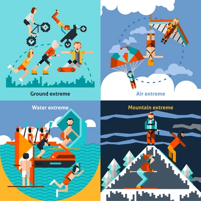 Extreme ground water air mountain sports set isolated vector illustration