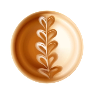 Beautiful latte art top view on white background realistic vector illustration