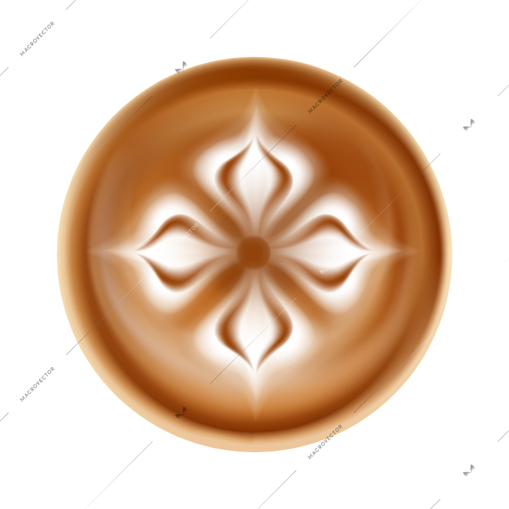 Latte art pattern top view realistic vector illustration