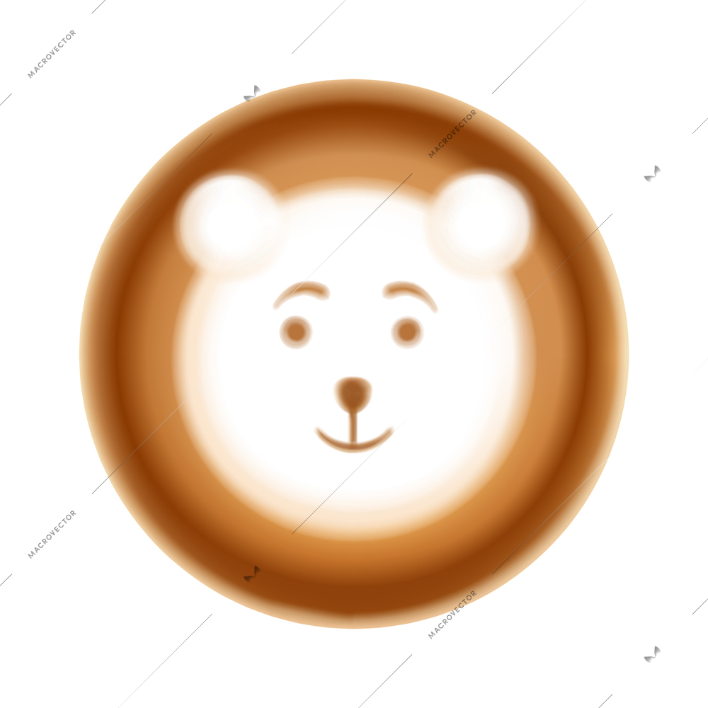 Realistic latte art with cute bear face vector illustration