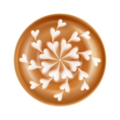 Latte art with hearts pattern top view realistic vector illustration