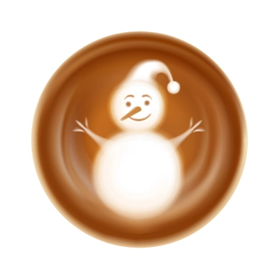 Realistic latte art with cute snowman top view vector illustration