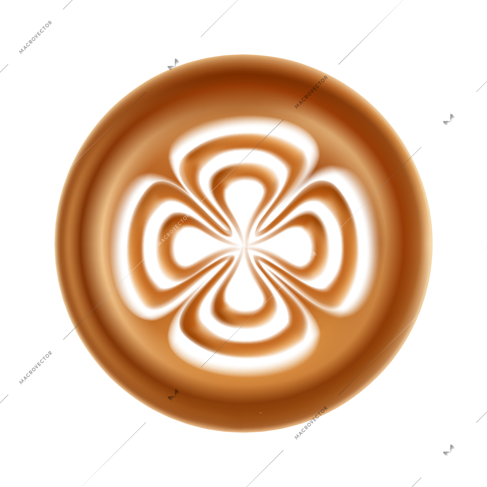 Realistic top view coffee cup with beautiful latte art vector illustration