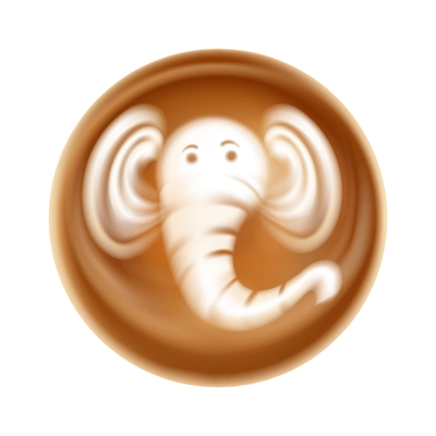 Realistic latte art with elephant image top view vector illustration