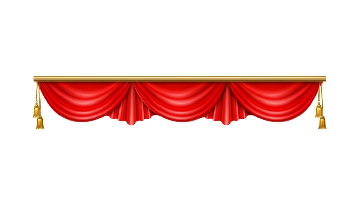 Luxury red decorative curtains with golden tassels realistic vector illustration